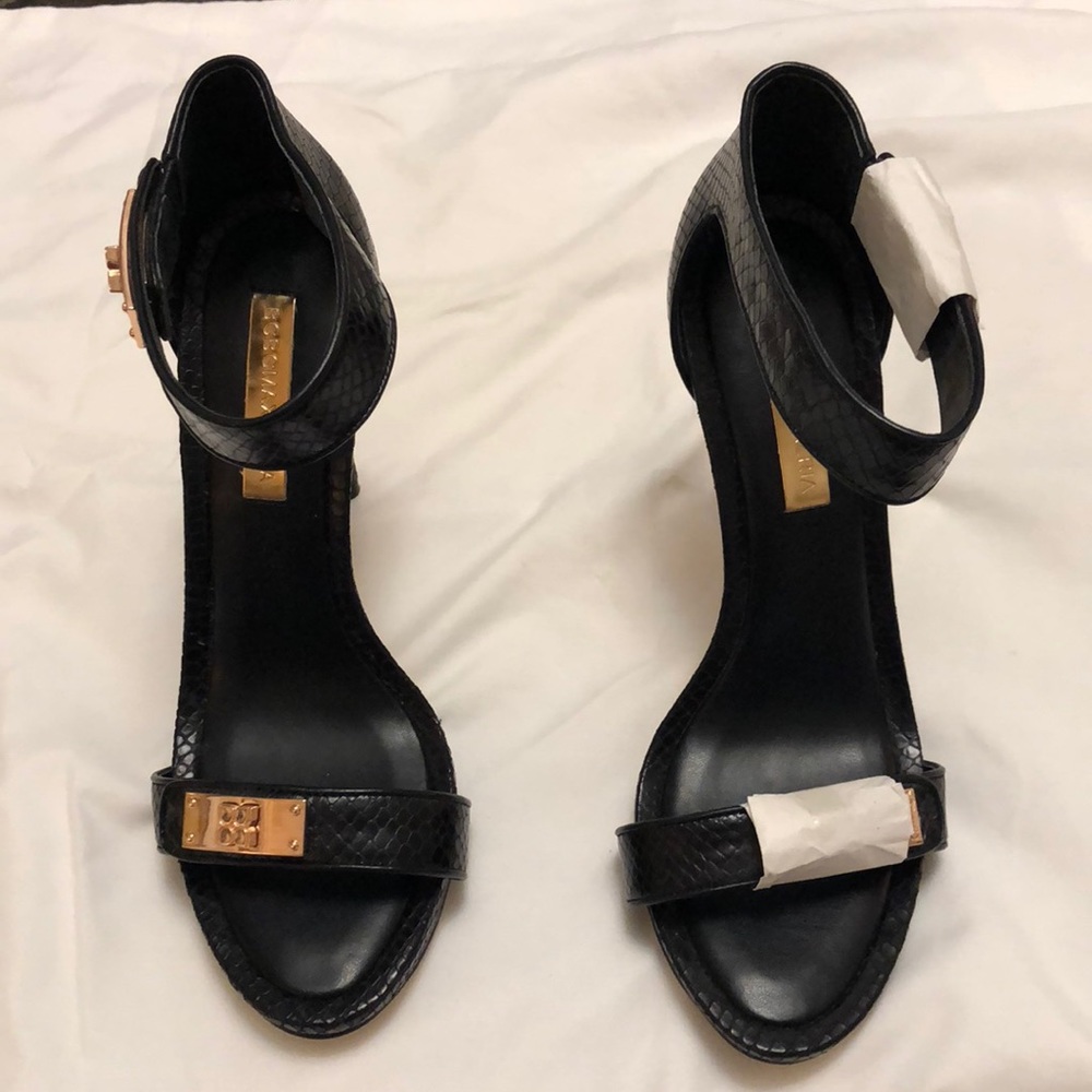 Bcbgmaxazria black snakeskin stilettos
